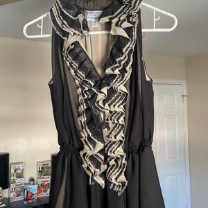 Black and Cream Ruffled Top